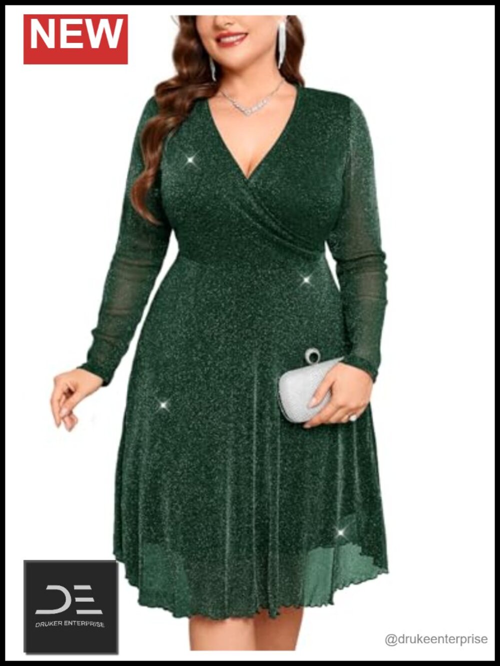 Sparkly Mesh V Neck A Line Glitter Dress Wedding Guest Cocktail
